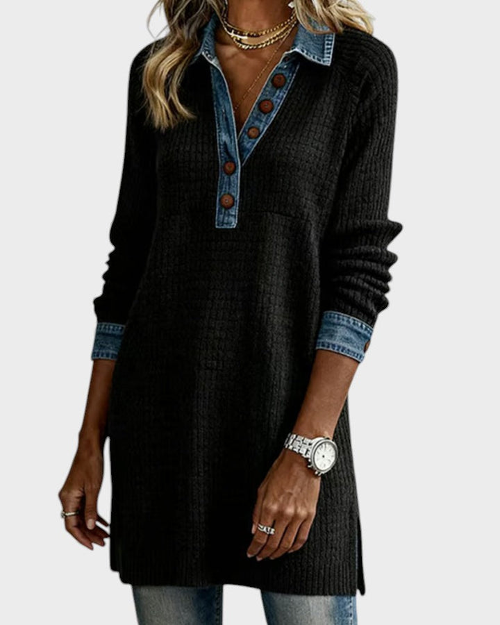 Silvia™ | Top con cuello y detalle en contraste