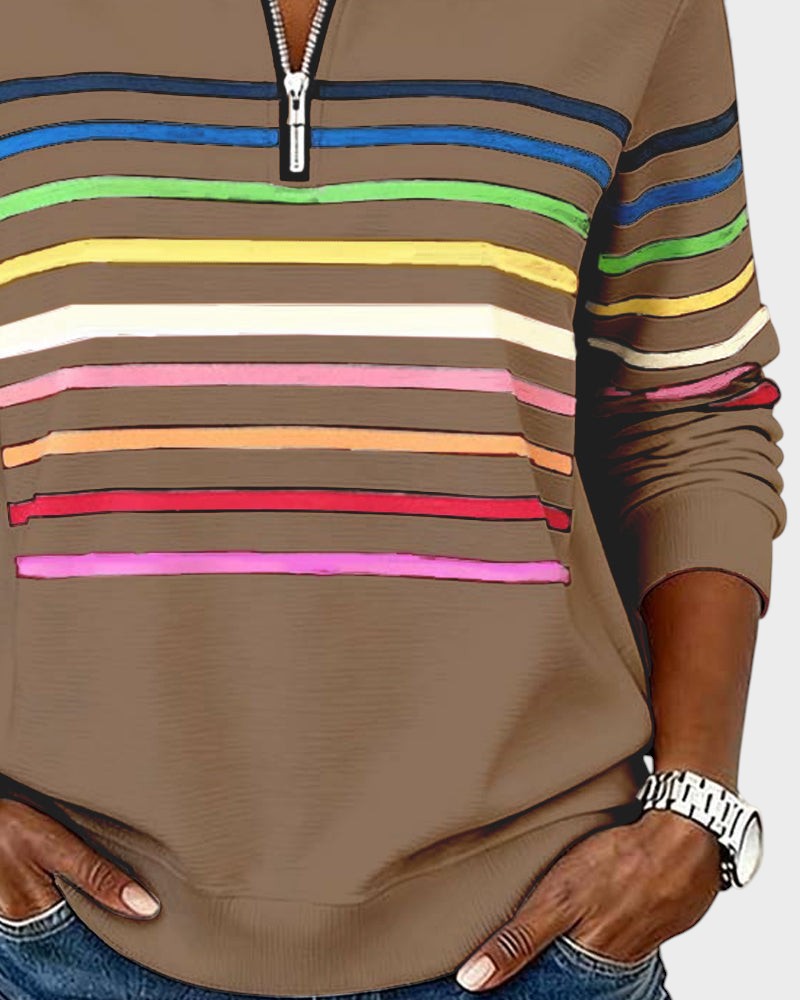 Raquel™ | Sudadera de rayas con media cremallera