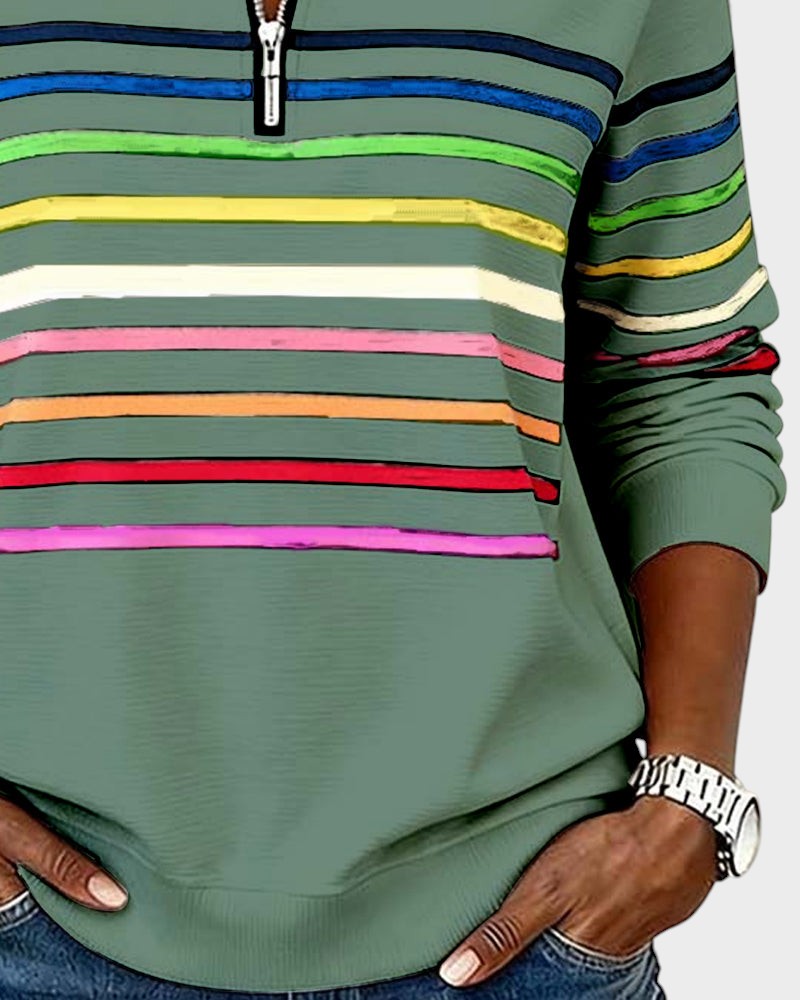 Raquel™ | Sudadera de rayas con media cremallera