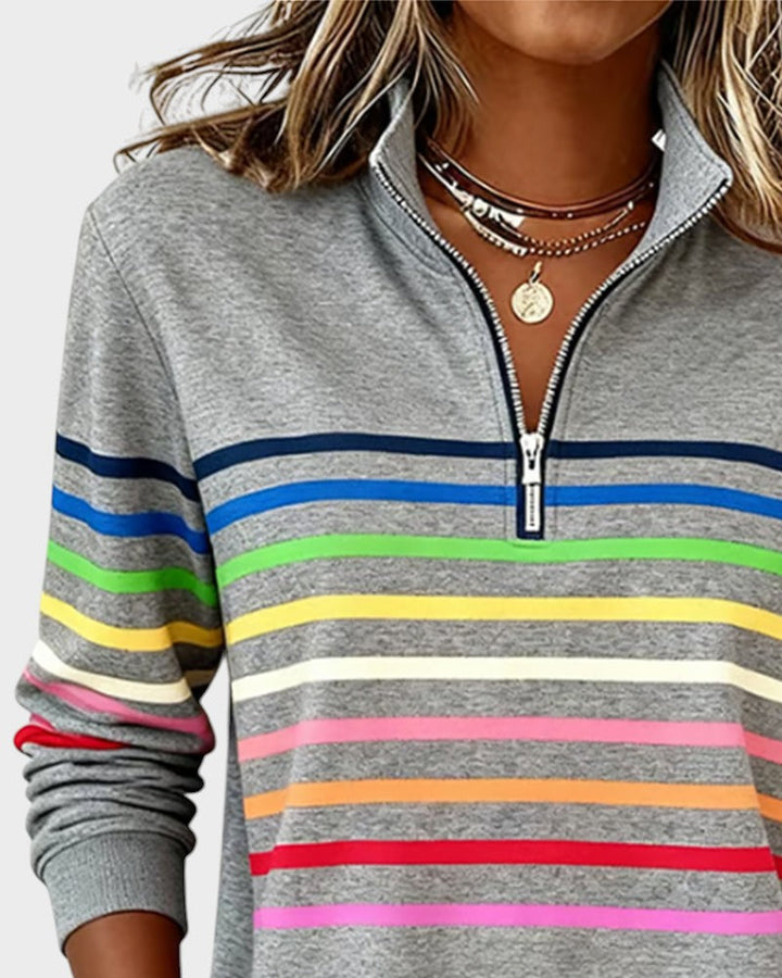Raquel™ | Sudadera de rayas con media cremallera
