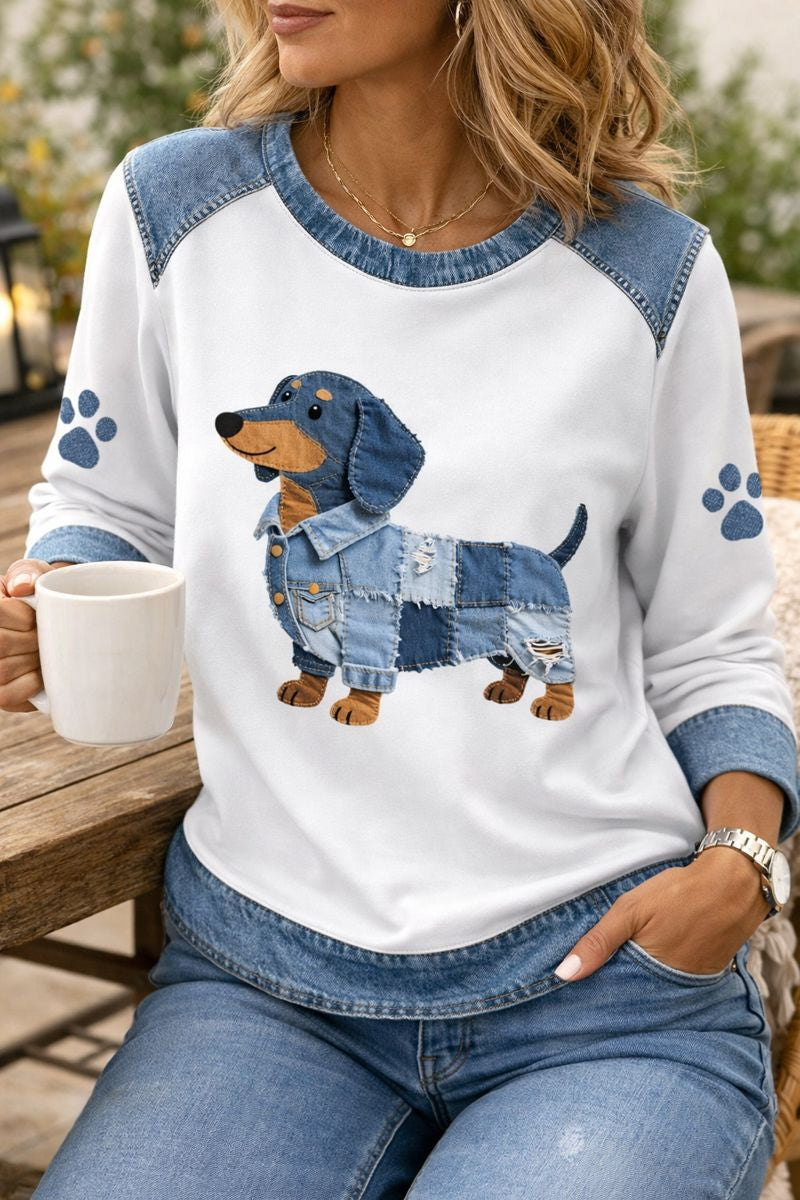 Sombra - Encantador Dachshund con Patchwork de Denim Artístico y Cuello