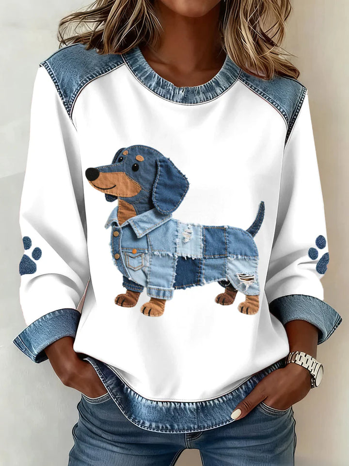 Sombra - Encantador Dachshund con Patchwork de Denim Artístico y Cuello